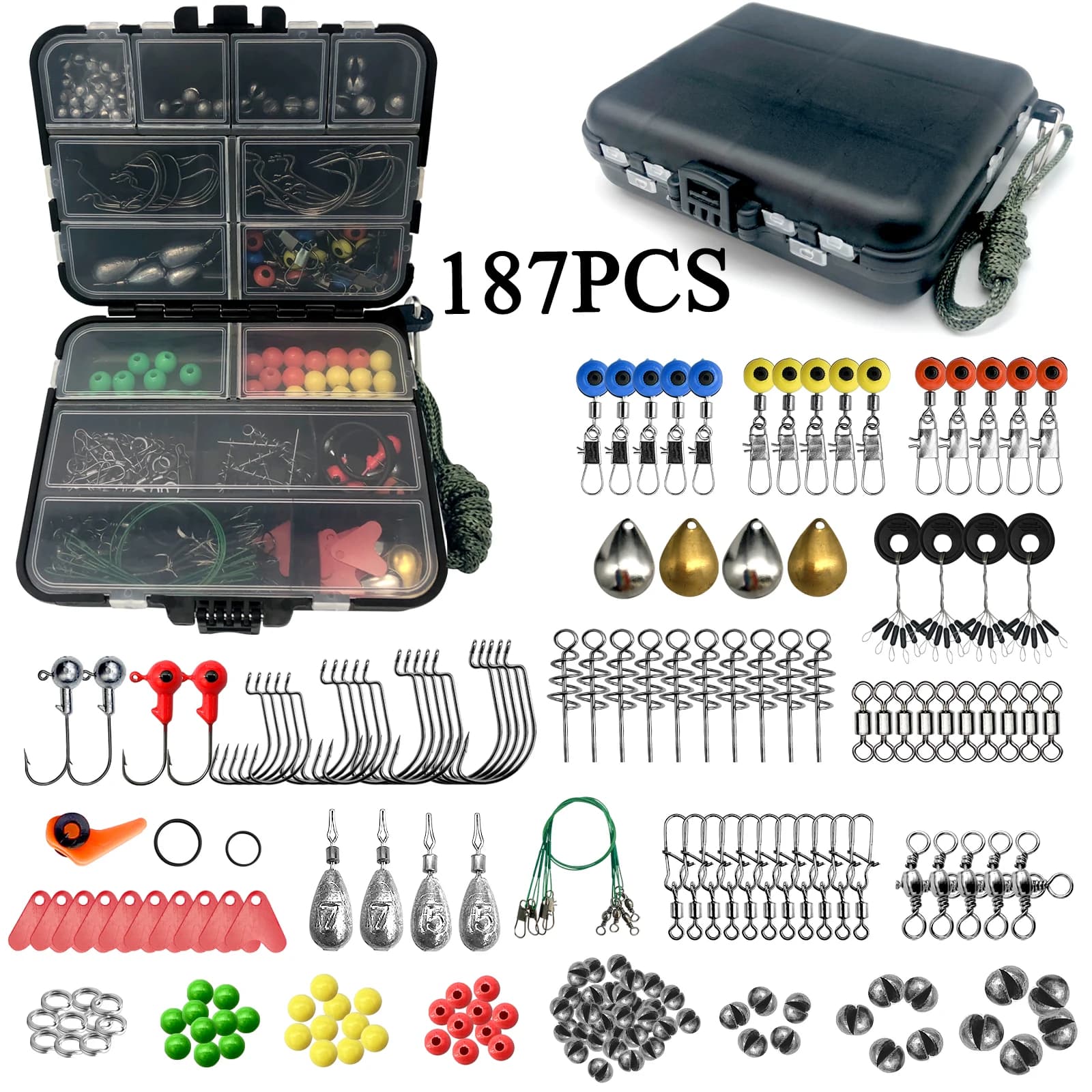 Kit Accessoires Pêche 187/269 Pièces - Boîte Hameçons Plombs Appâts Parfait Débutants