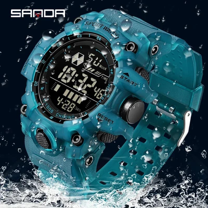Montre homme sport extérieur étanche multifonction grand cadran numérique analogique LED