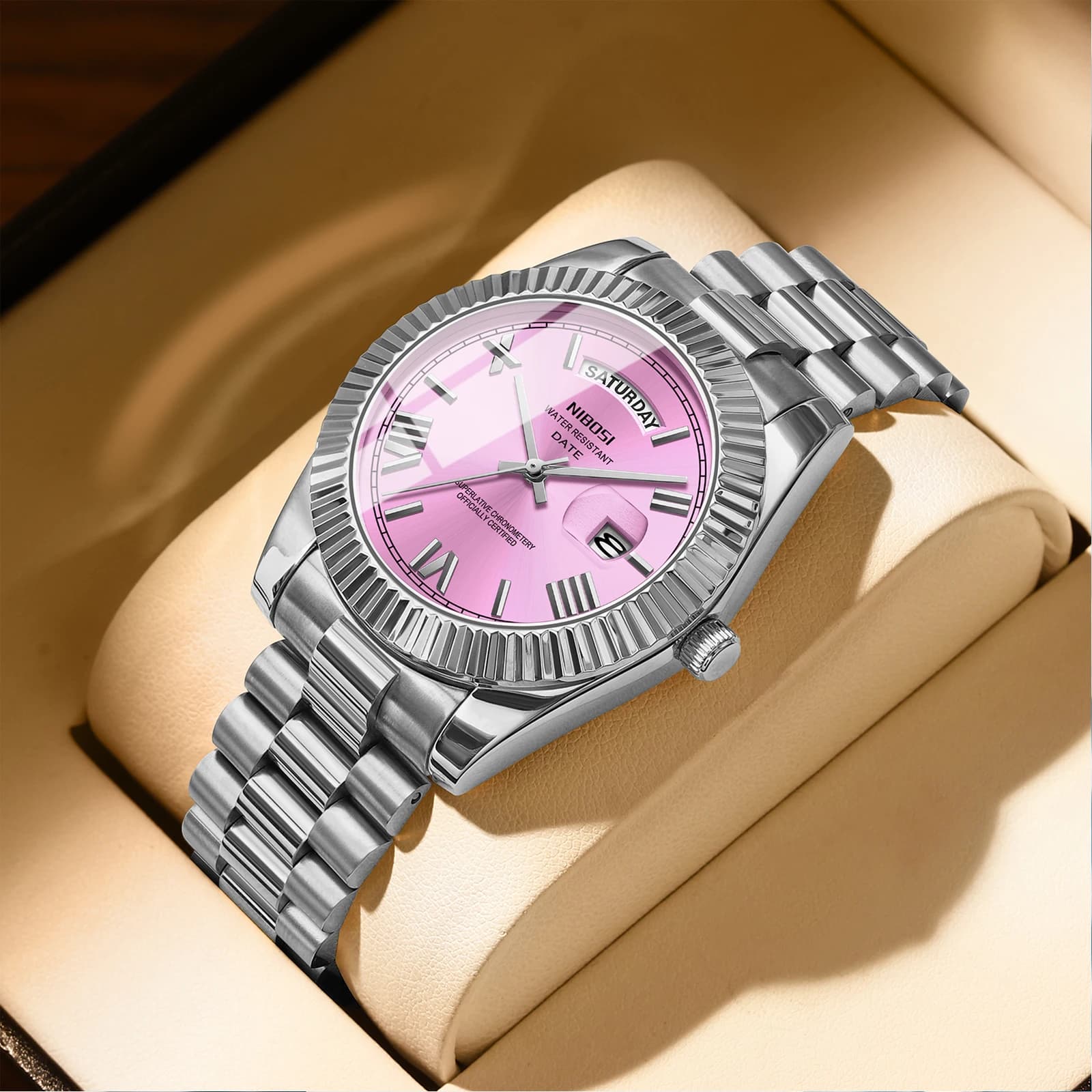 Montre homme NIBOSI luxe quartz acier inoxydable étanche 100m avec cadran lumineux pour pêche