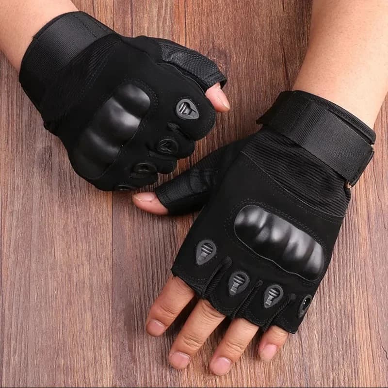 Gants tactiques demi-doigts à jointures renforcées pour pêche, chasse et sports extrêmes résistants