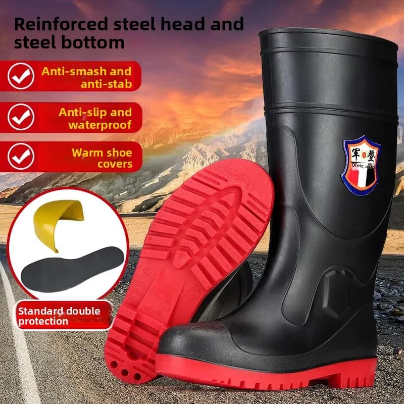 Bottes de pêche renforcées acier mi-mollet - Chaussures travail antidérapantes pour pêche technique