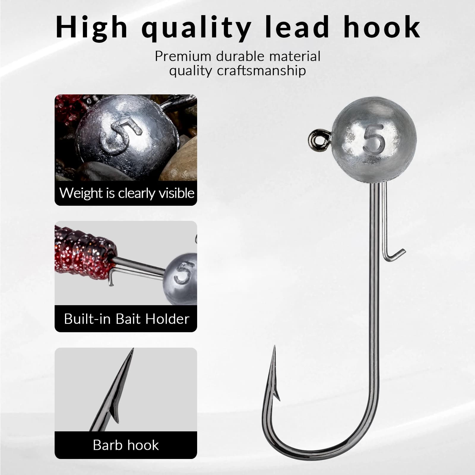 5 hameçons plombés tête ronde 14g anti-herbe pour leurres souples 5g 7g 10g - kit pêche aux leurres