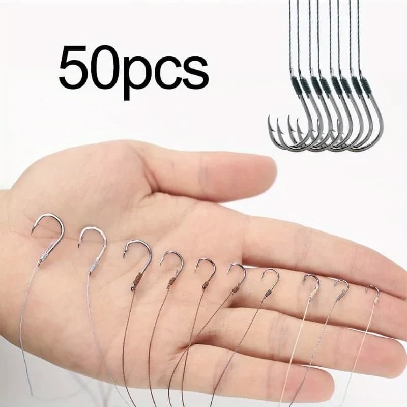 50 hameçons pré-montés Ackibbik pour pêche à la carpe avec ligne PE 3#-12# - Hooks micro taille