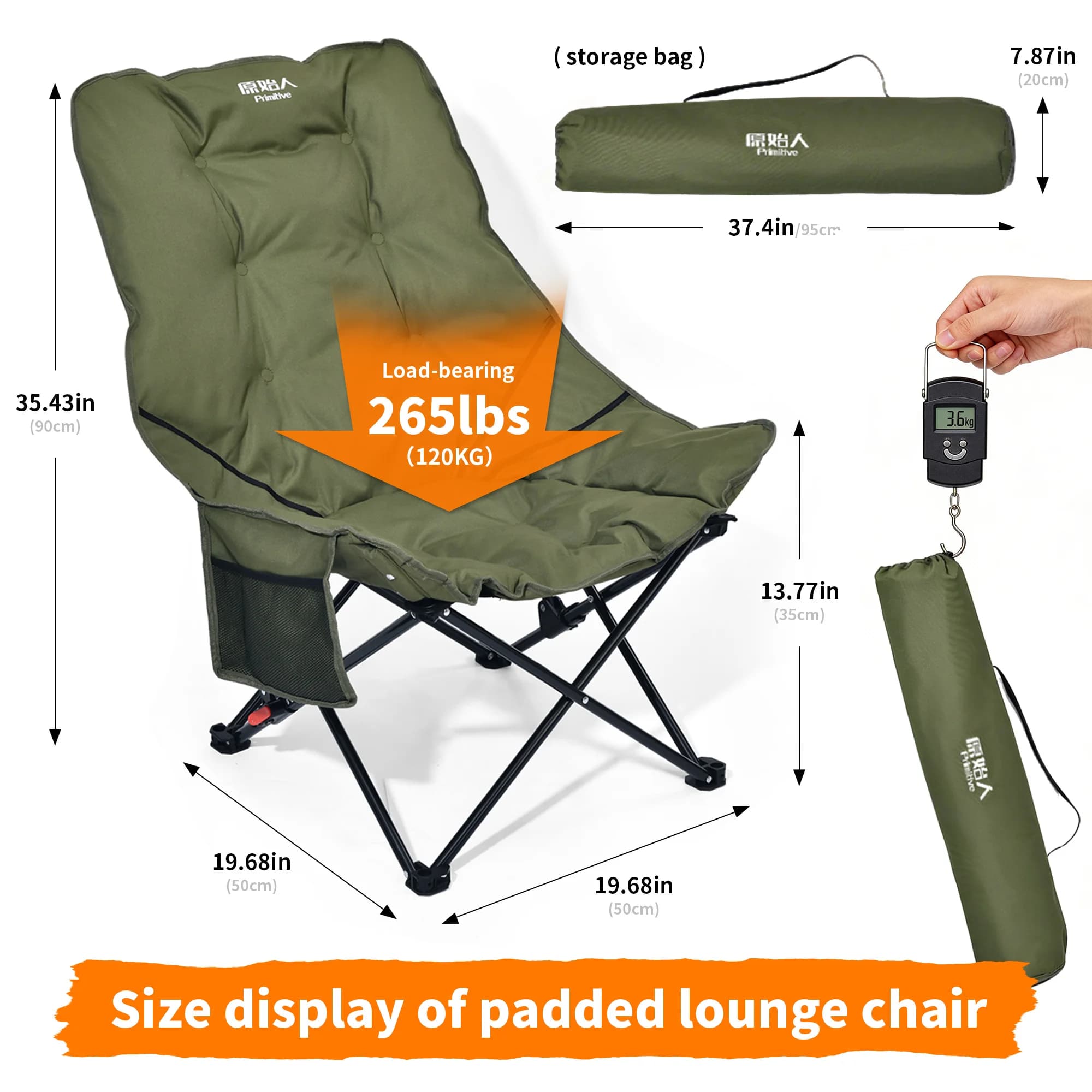 Chaise pliante renforcée PRIMITIVE pour pêcheurs avec rembourrage confort sessions longues