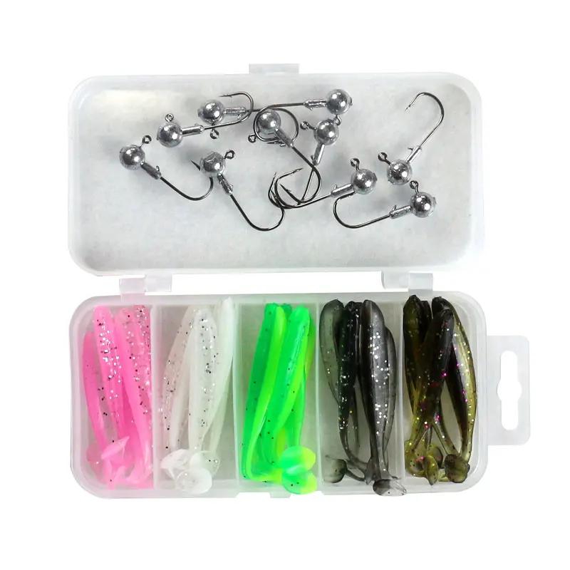 Kit 25 leurres souples Perch Warbler - Appâts vers à queue torsadée avec têtes plombées