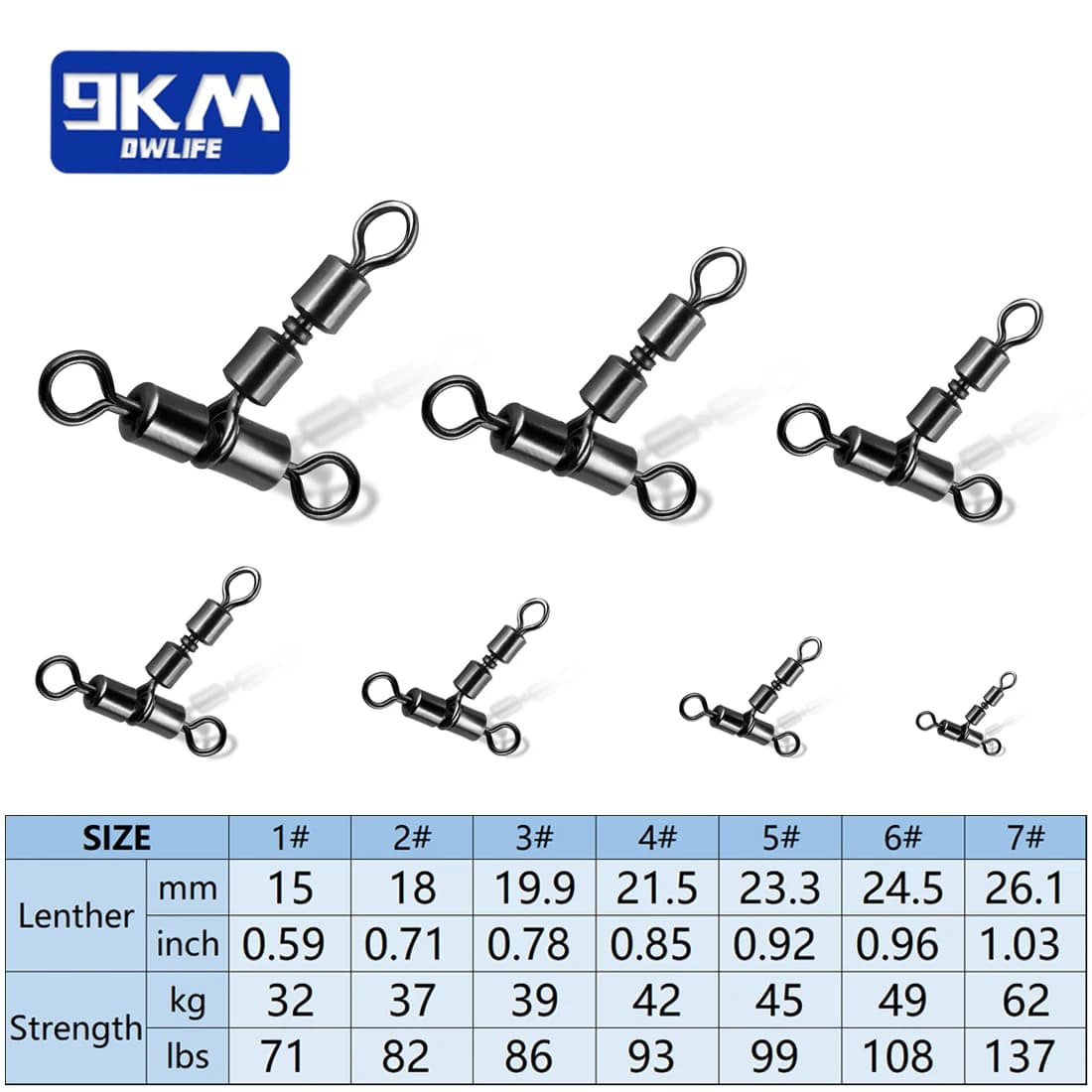 3 Way Fishing Swivels 15-30Pcs - Double Rolling Swivels T-Shape Triple pour Pêche en Mer et Rivière