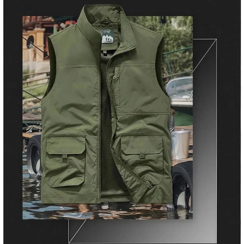 Veste sans manches homme extérieur décontractée ample gilet multi-poches col montant photo pêche