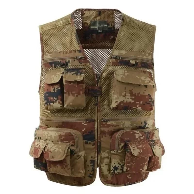Veste de pêche sans manches homme multi-poches respirante mesh pour été et randonnée