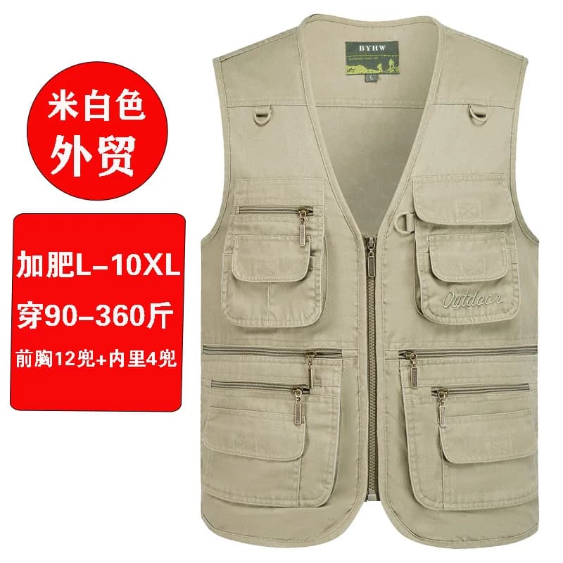 Gilet sans manches homme été grande taille 150kg avec 16 poches pour pêche et photographie