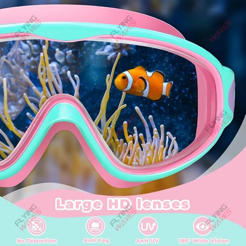 Lunettes de natation enfants colorées anti-UV - Modèle anti-buée étanche pour 3 à 15 ans