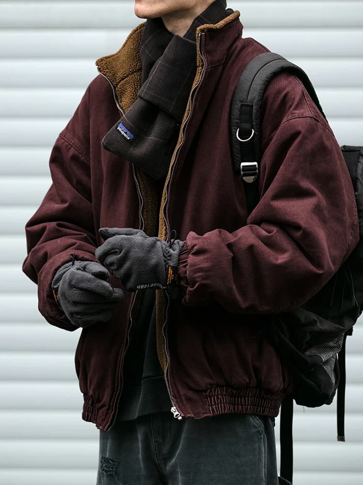 Veste polaire vintage japonaise homme épaisse hiver pêche streetwear loose couple tendance
