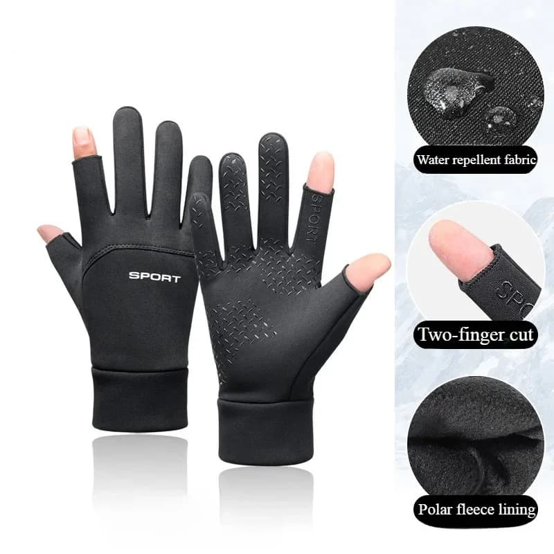 Gants pêche hiver homme femme chauds anti-dérapant écran tactile deux doigts coupés