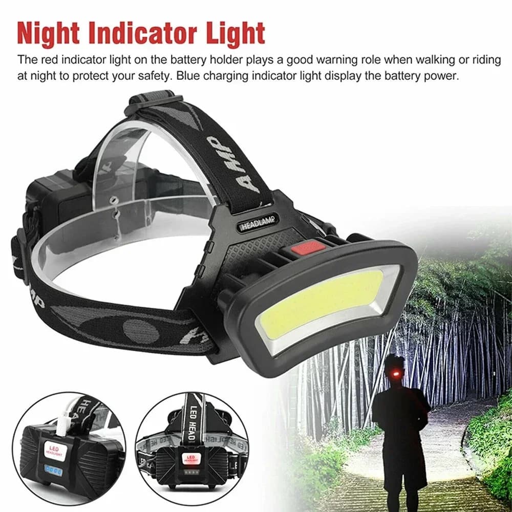 Lampe frontale COB LED puissante 4 modes - Rechargeable USB pour pêche et camping nocturne