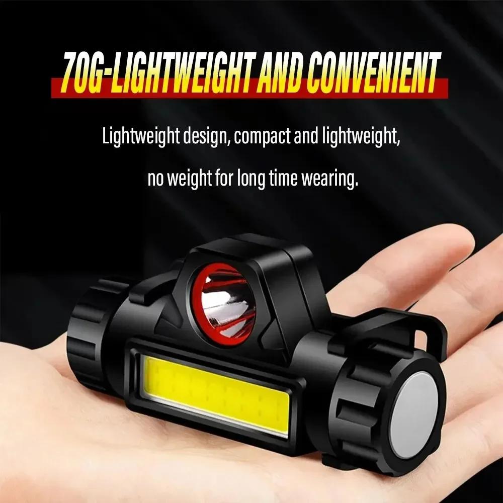 Lampe frontale pêche LED rechargeable 2 modes avec aimant queue détachable pour pêche et camping