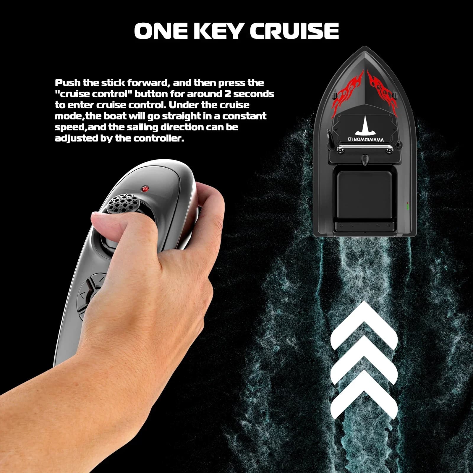 Bateau appât télécommandé VWVIVIDWORLD 500m - 2kg charge vitesse fixe étanche 4 lumières nuit