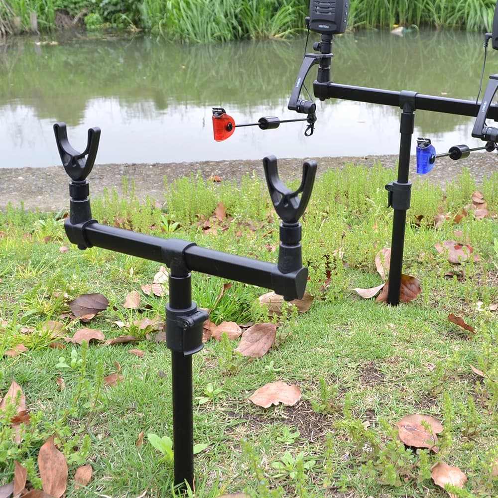 Support de canne à pêche carpe 2 pièces Hirisi pour pêche sur berge avec porte-canne et tête réglable