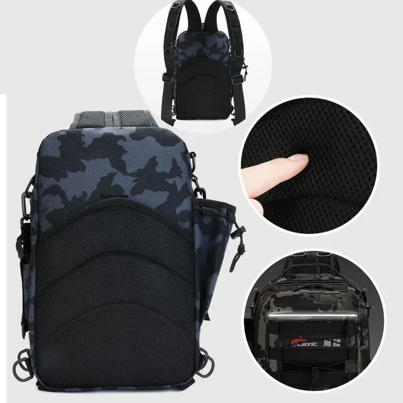 Sac à dos homme rangement leurres pêche avec porte-canne - Équipement pêche, randonnée, camping