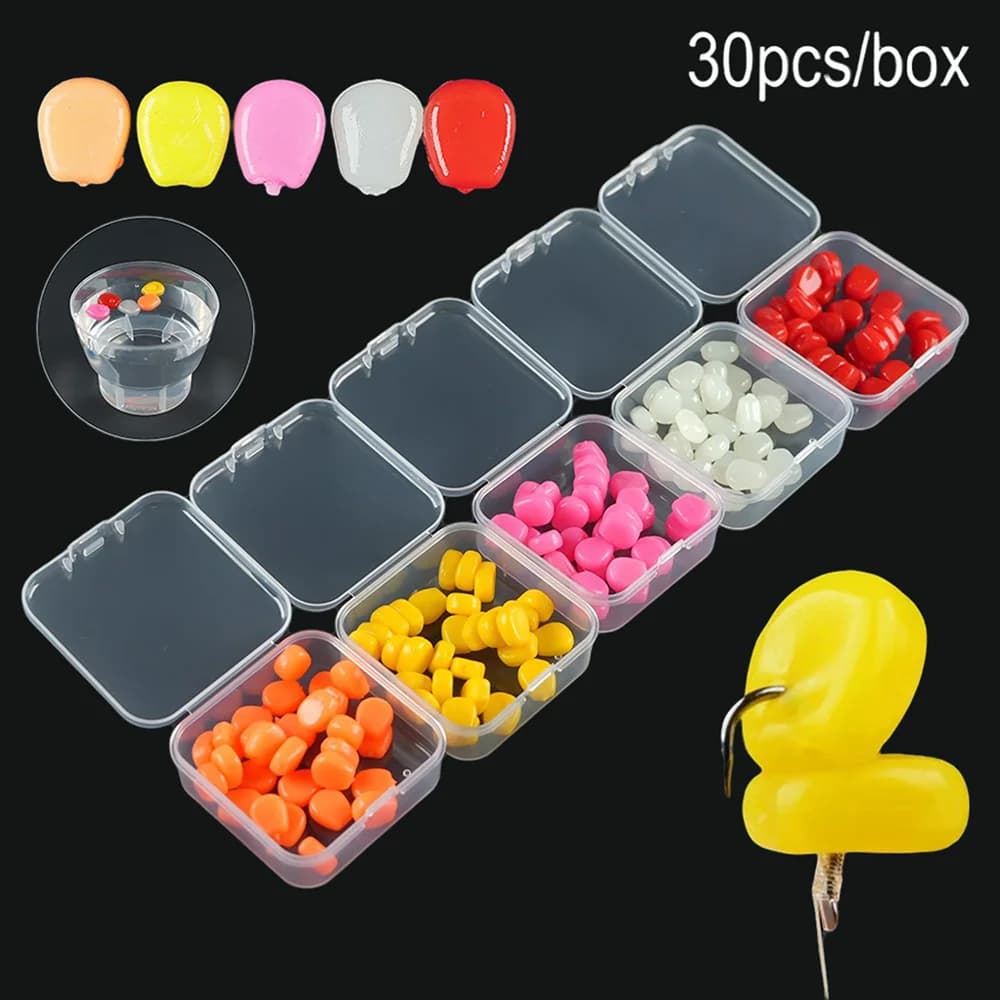 30 grains de maïs flottants multicolores en silicone organique - appât souple pour carpes