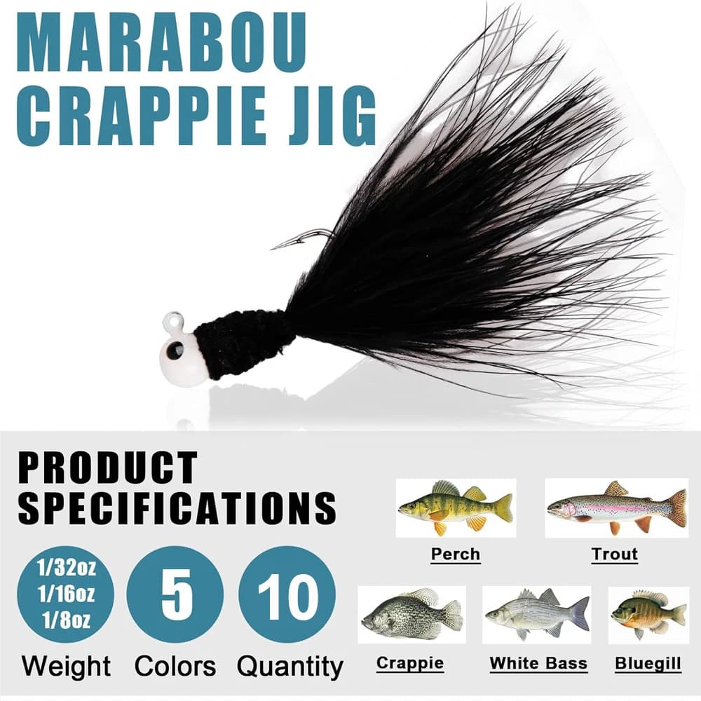9 PCS têtes plombées marabout colorées pour pêche au crappie, perche et truite