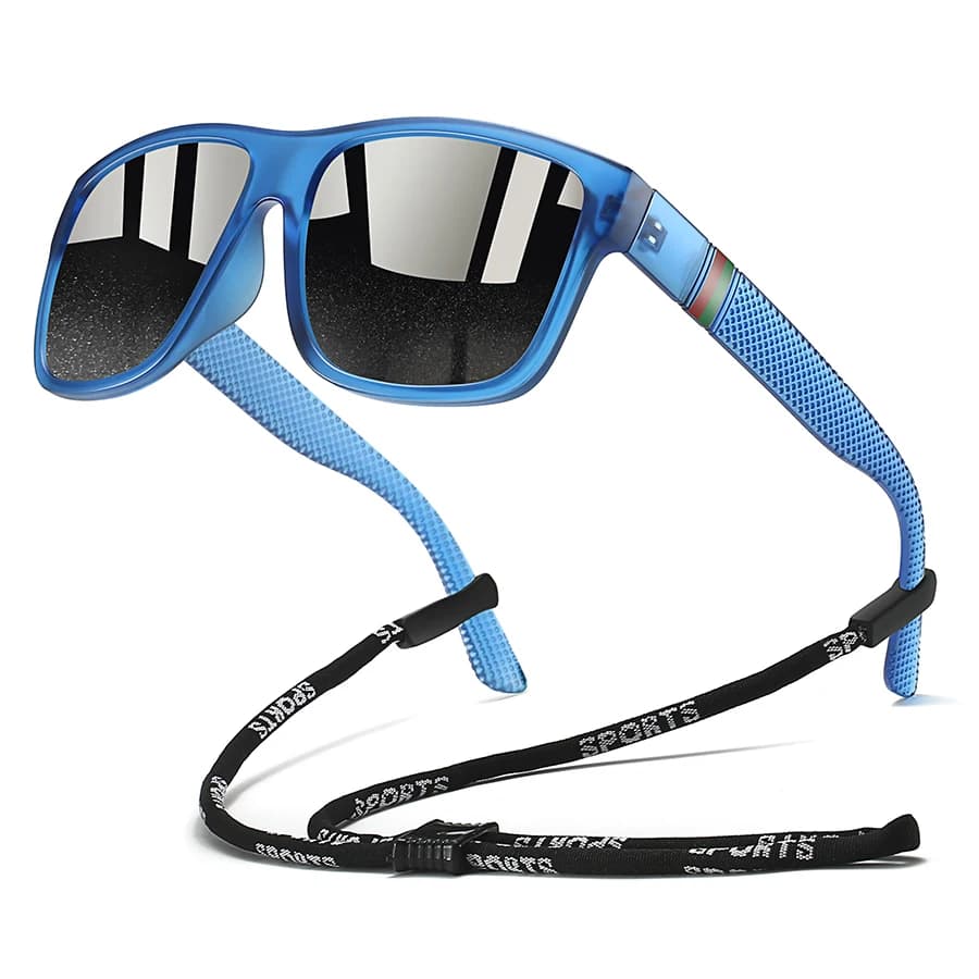 Lunettes carrées classiques avec chaîne pêche - Style tendance coloré léger pour conduite et activités extérieures