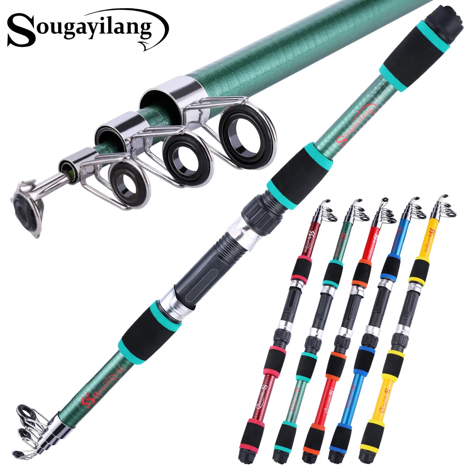 Canne télescopique Sougayilang 1.8m verre 6 sections 5 couleurs portable pêche tourisme voyage