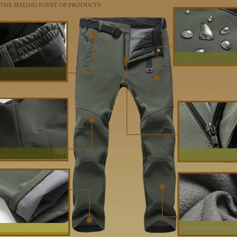 Pantalon stretch waterproof homme hiver épais chaud pêche polaire peau de requin tactique