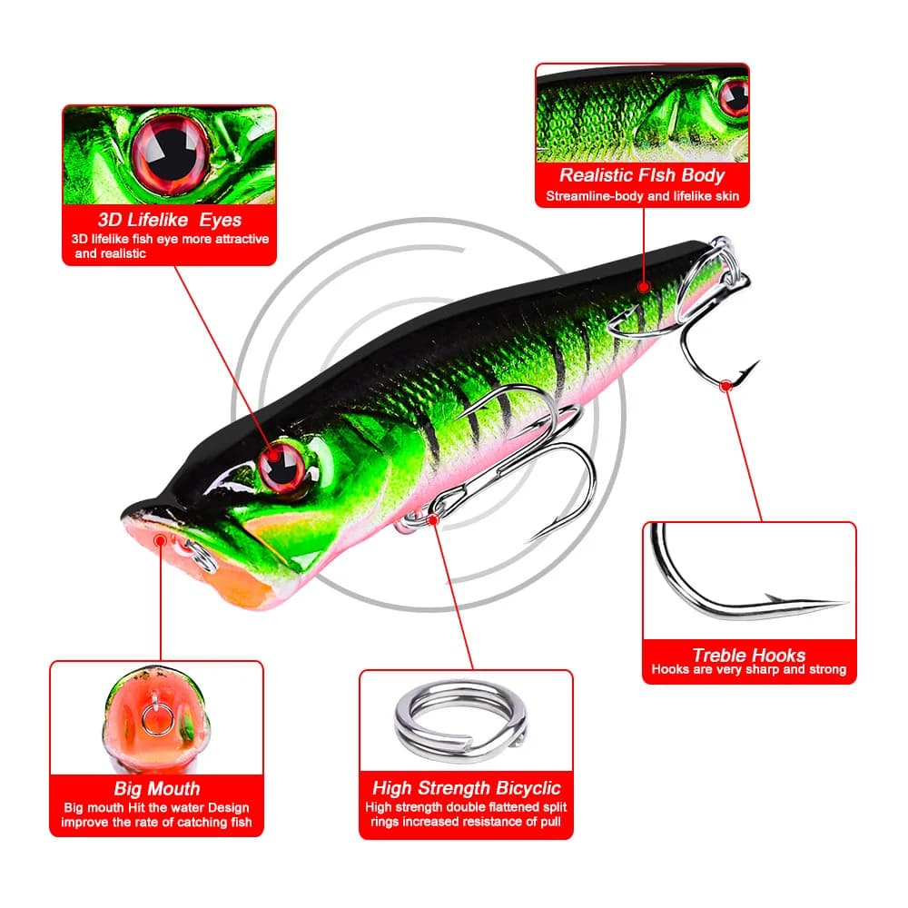 Leurre Popper Topwater FLYSAND 93mm 12.5g - Appât Dur Pêche aux Leurres pour Carnassiers