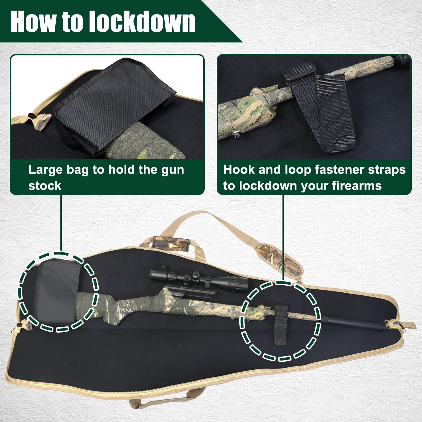 Sac de transport étanche pour fusil de chasse avec poignée et poches, idéal pour pêche en bateau
