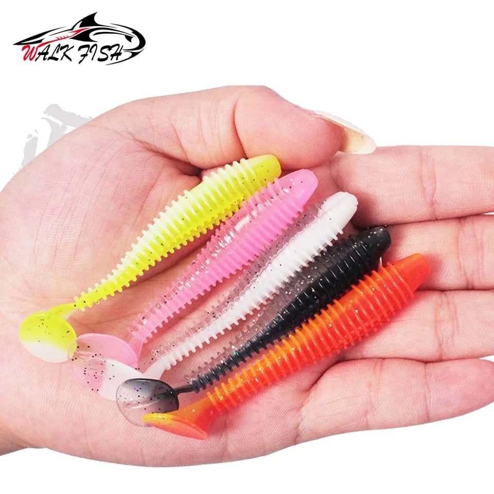 Leurres souples WALK FISH 10Pcs T-tail bicolores pour perche et poisson mandarin - appâts efficaces