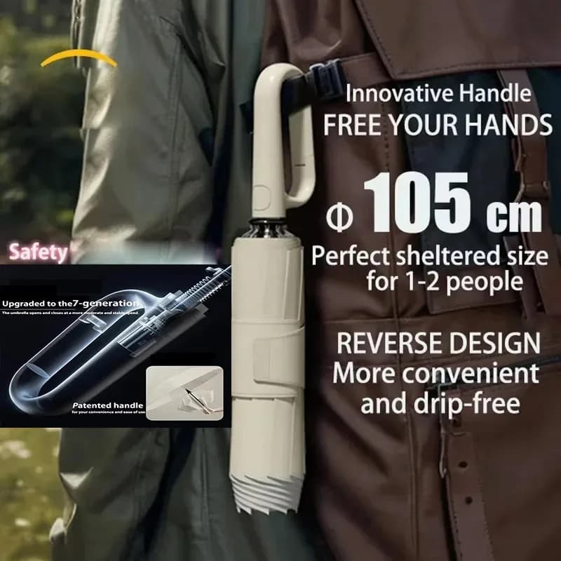 Parapluie mousqueton anti-vent auto-pliable attachable sac UV protection extérieur