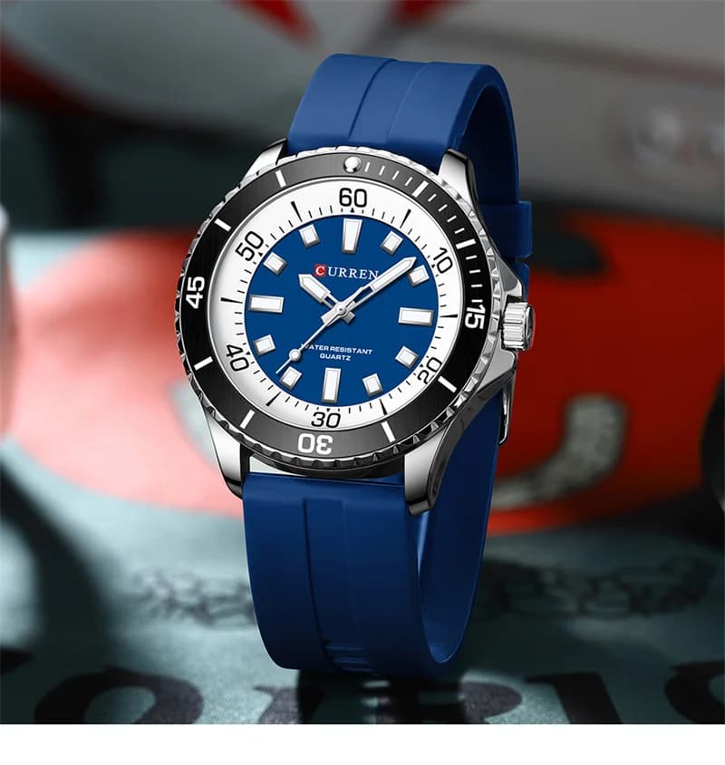 Montre étanche unisexe quartz bracelet silicone luminescente ronde pour pêche extérieure