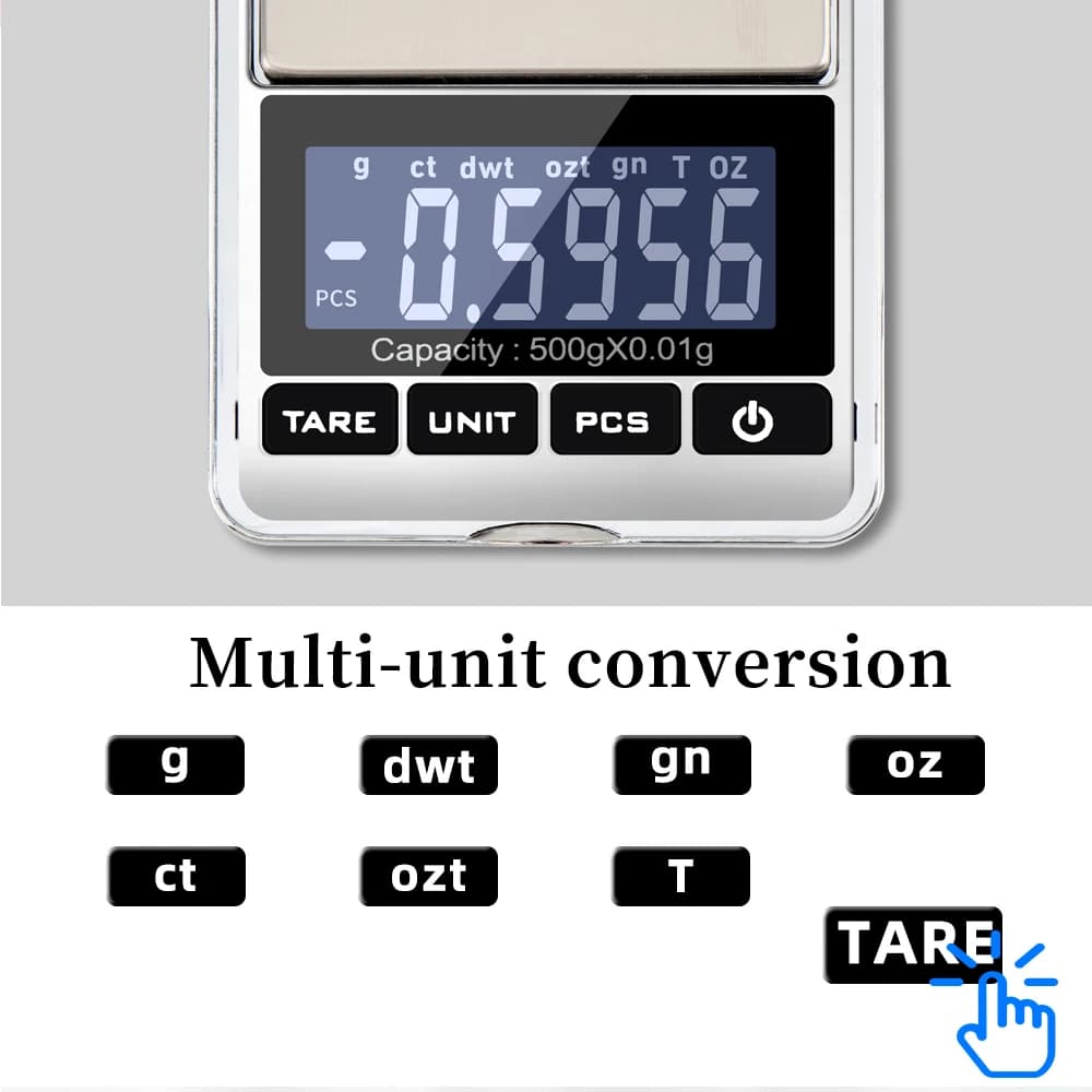 Balance de cuisine numérique 500g/0.01g portable - Pour aliments, bijoux et appâts de pêche - Affichage LCD précis