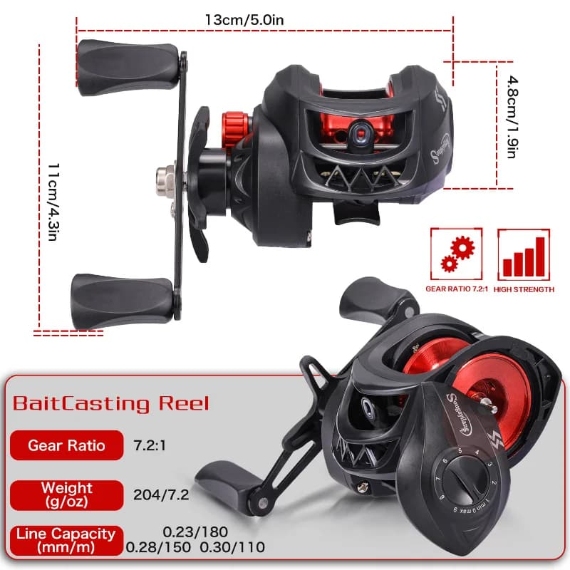 Moulinet baitcasting Sougayilang léger 7.2:1 frein magnétique 8kg drag max pour pêche vitesse