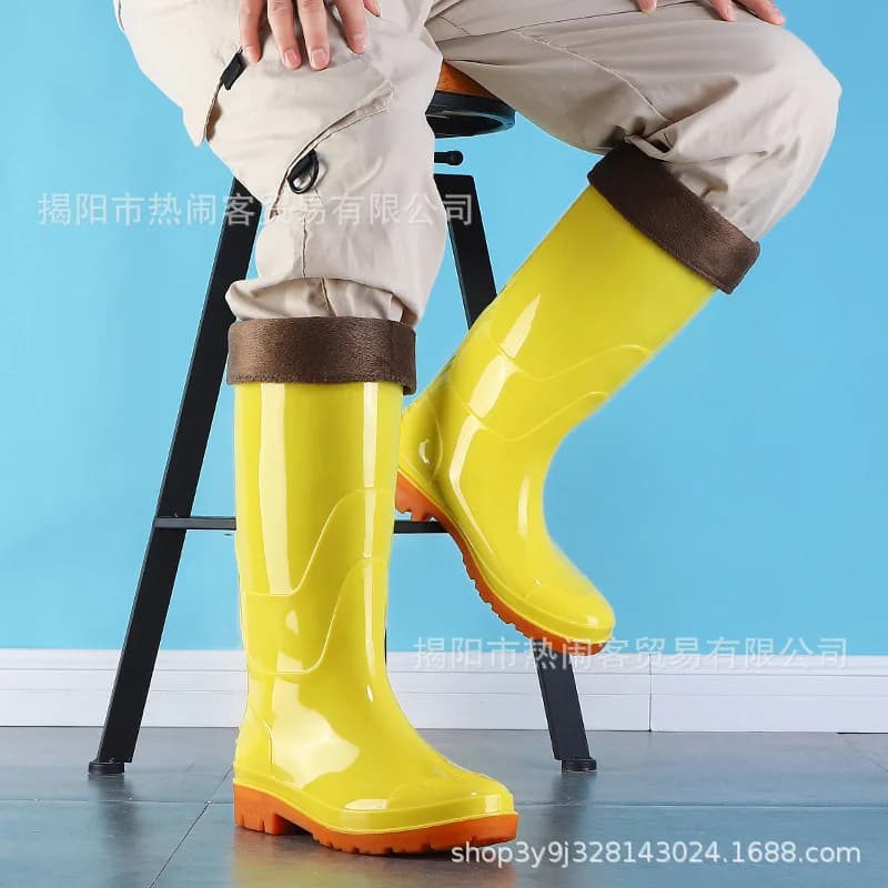 Bottes pluie homme jaunes hautes tube étanches PVC industrie alimentaire pêche professionnelle
