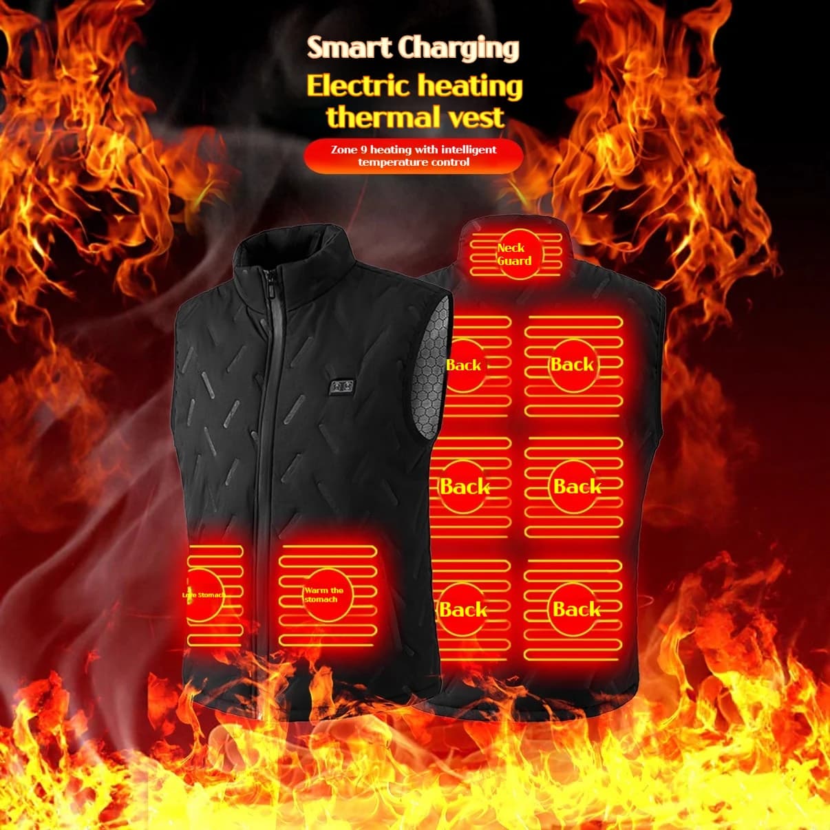 Veste chauffante électrique homme femme 9 zones USB - Veste thermique hiver pêche camping chauffée