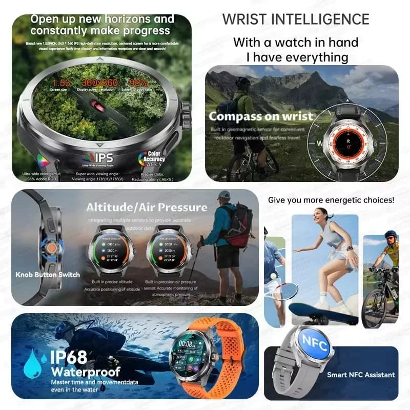 Smartwatch S4 Ultra Original AMOLED NFC GPS boussole fréquence cardiaque étanche appels Bluetooth montre connectée homme
