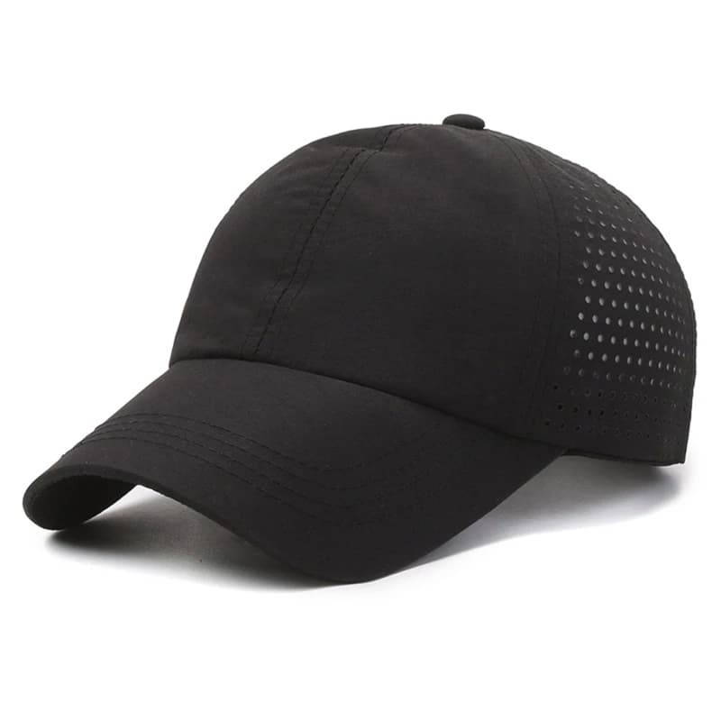 Casquette Baseball Noire Dry Fit - Sport Outdoor Respirante Pêche Randonnée Chasse
