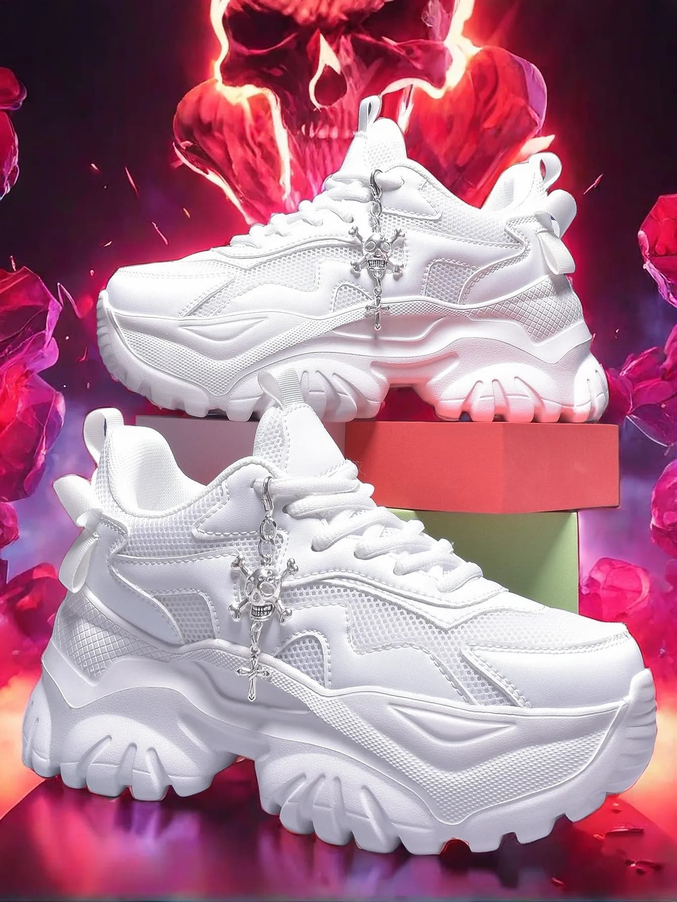 Chaussures vulcanisées femme plateforme blanche pour pêche punk style Halloween confort léger