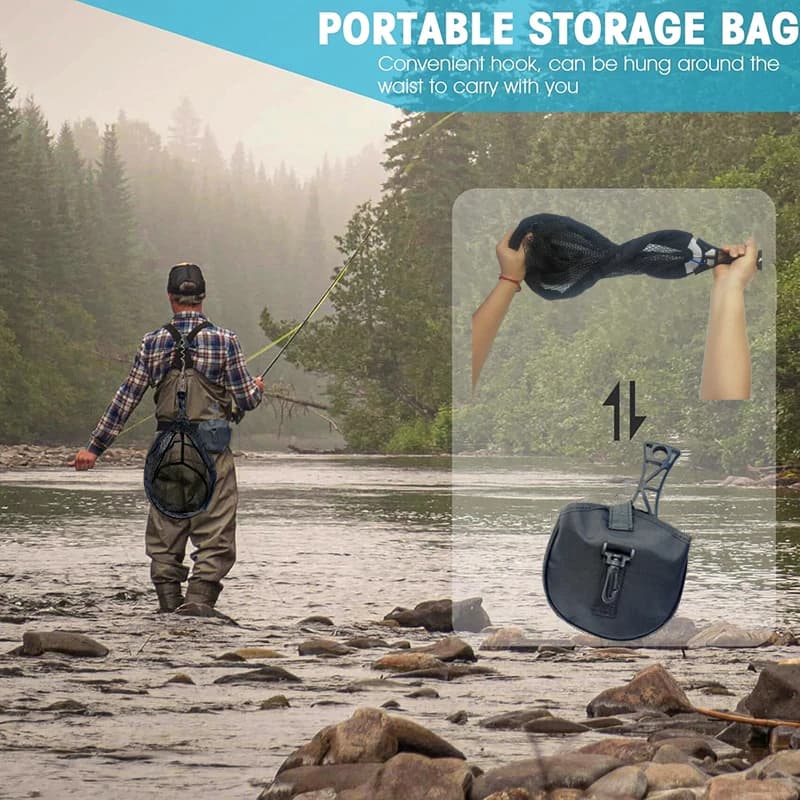 Épuisette pliante rétractable pêche à la mouche - Légère et durable pour pêche nomade en rivière