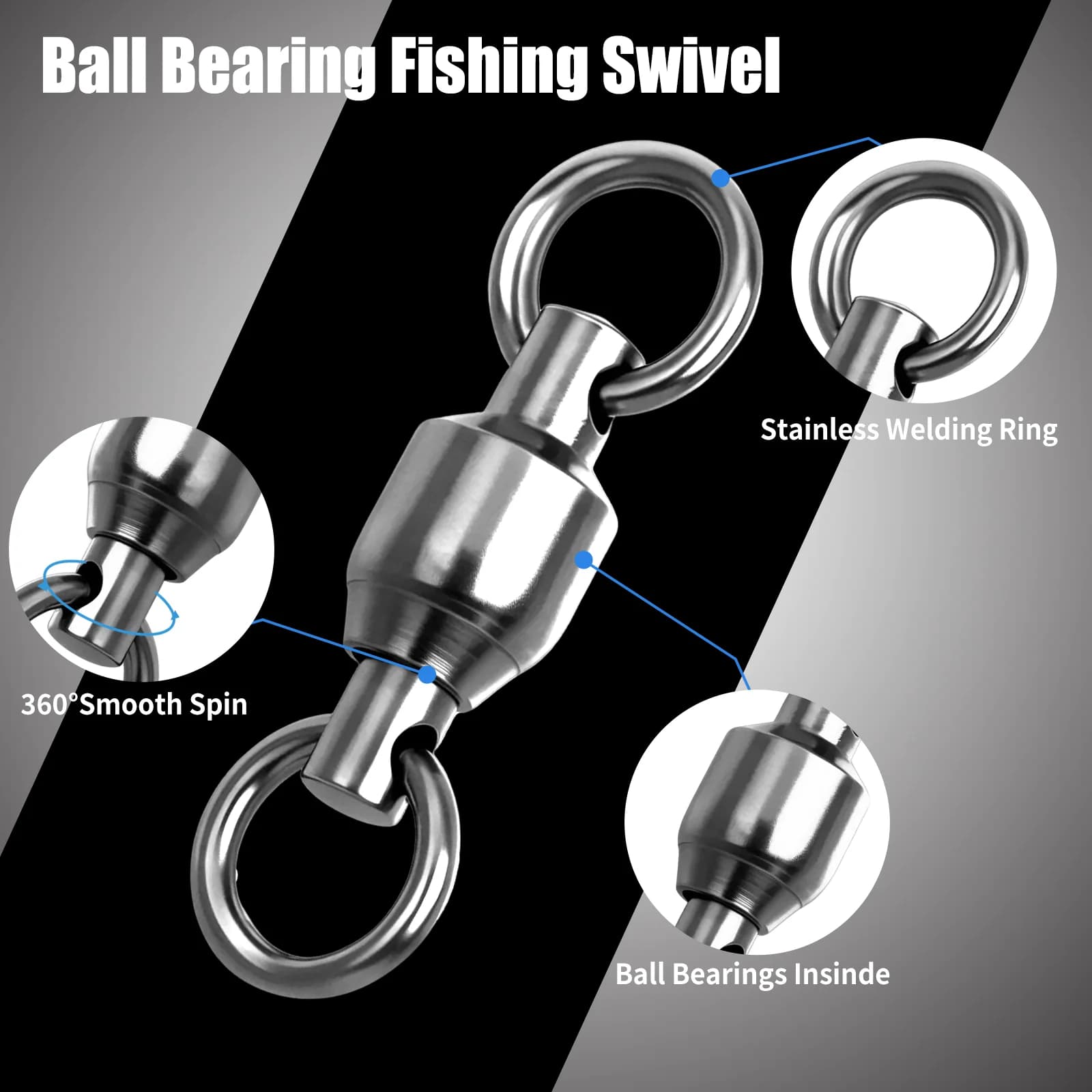 FishTrip Swivels à Billes 10 à 100 Pièces pour Pêche en Mer et Silure, Acier Inoxydable Soudé Résistant