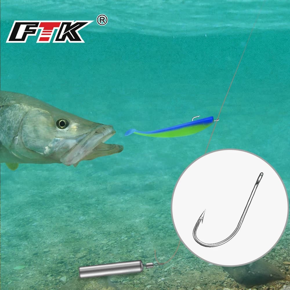 FTK 50 hameçons acier inoxydable barbelés pour carpe et bass - Tailles 1/0 à 10/0 en pack de 25