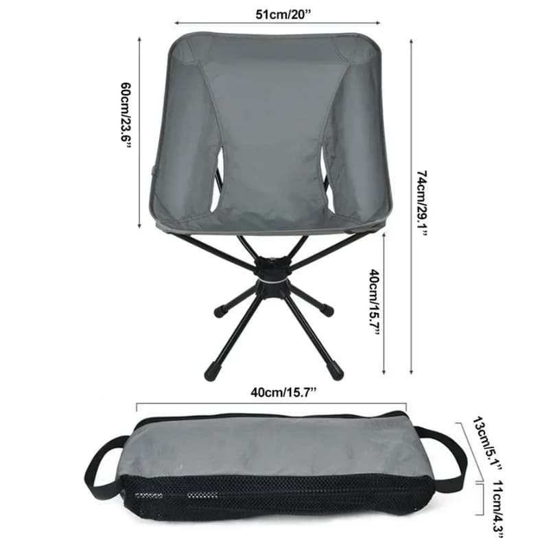 Chaise pivotante détachable TINSOL avec sac de pêche - Camping, randonnée et activités outdoor