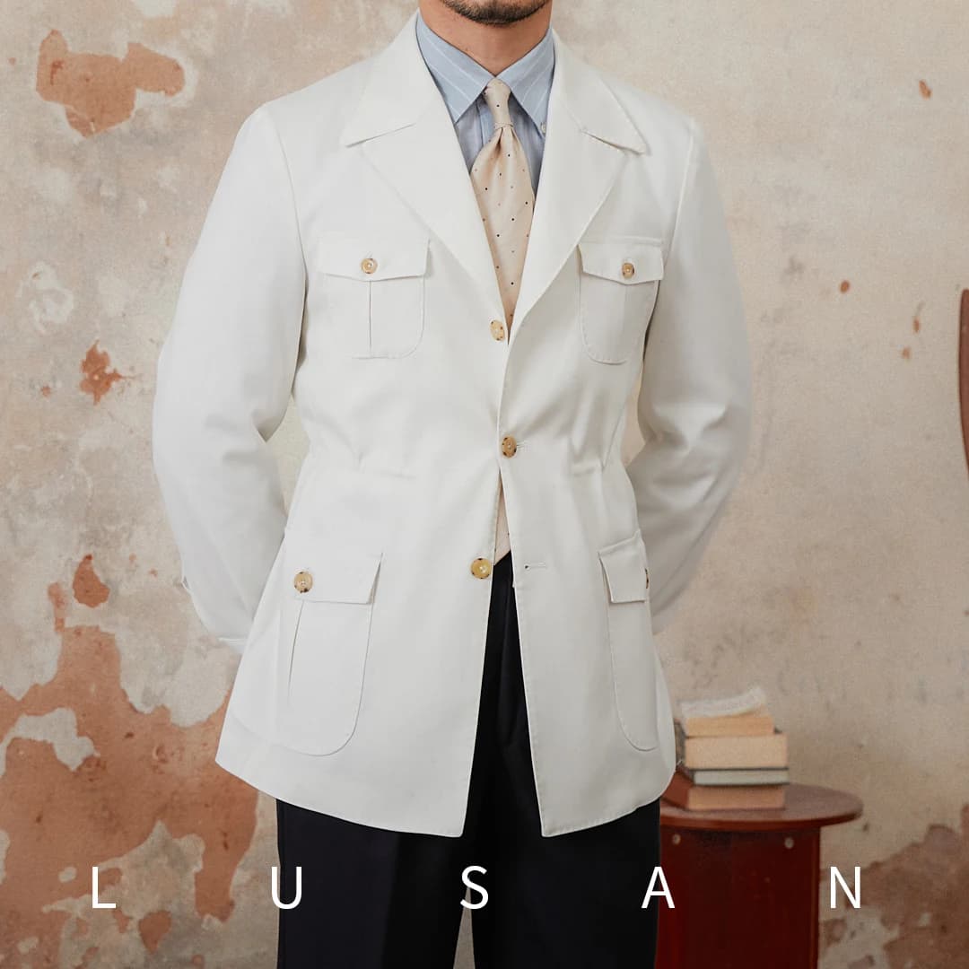 Veste de chasse vintage col costume - Blend lin pour pêche élégante et occasions spéciales