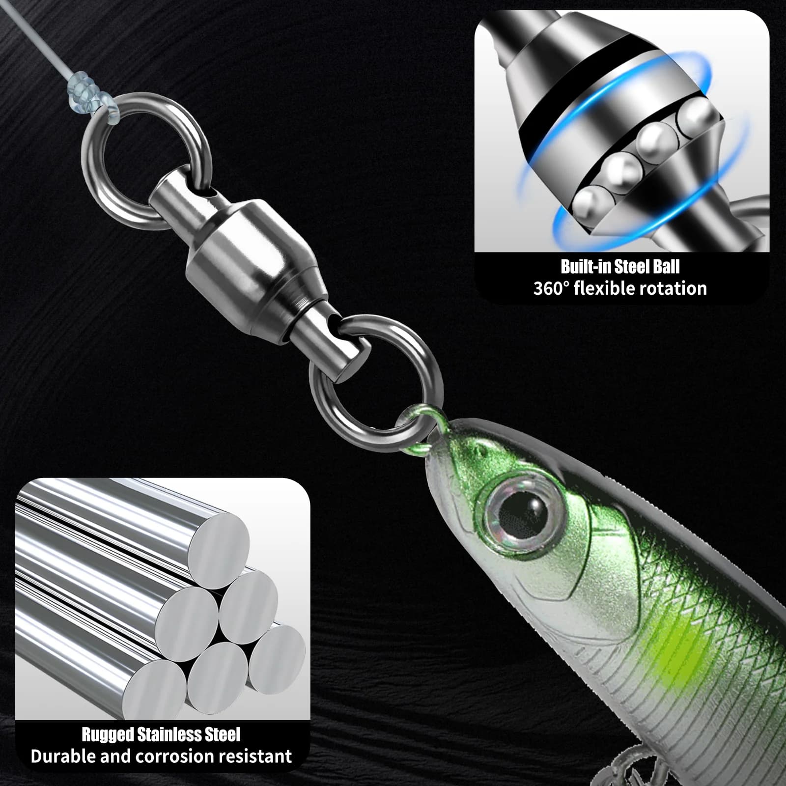 FishTrip Swivels à Billes 10 à 100 Pièces pour Pêche en Mer et Silure, Acier Inoxydable Soudé Résistant