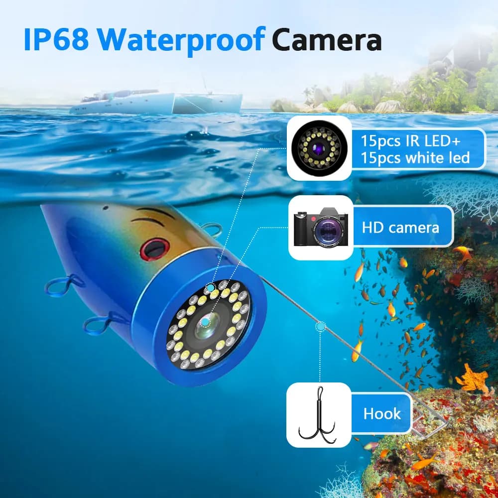 Caméra de pêche sous-marine 15M/30M avec double lampe 30 LEDs pour pêche glace/mer - Détecteur poissons