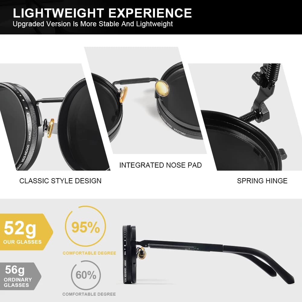 Lunettes rondes polarisées CRIXALIS pêche - Réglage ND9 atténuation rétro punk outdoor UV400