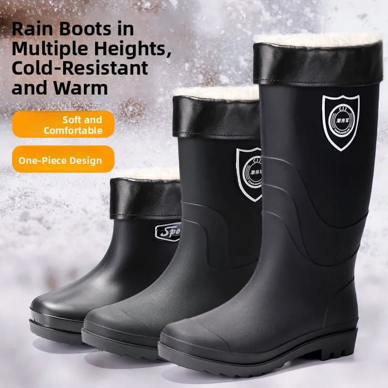 Bottes pluie industrielles épaisses pêche - Chaussures eau doublées polaire anti-dérapantes chaudes cuisine