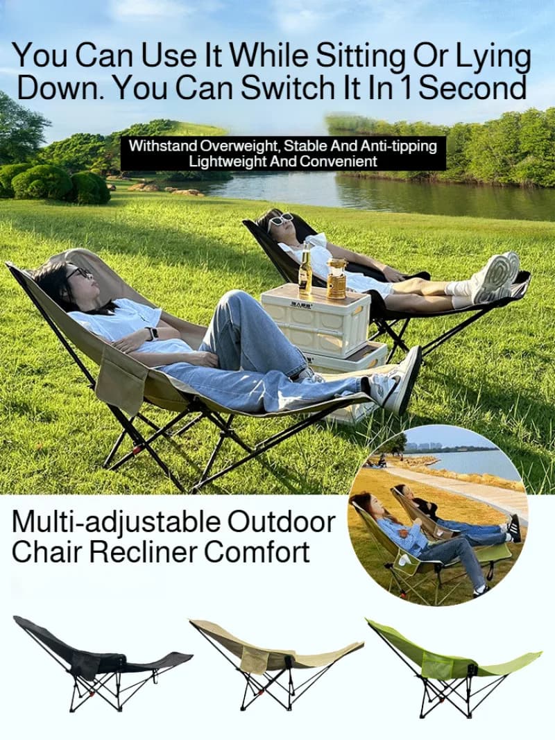 Chaise relax pliante pêche avec repose-pieds - Siège camping plage sieste portable randonnée extérieure
