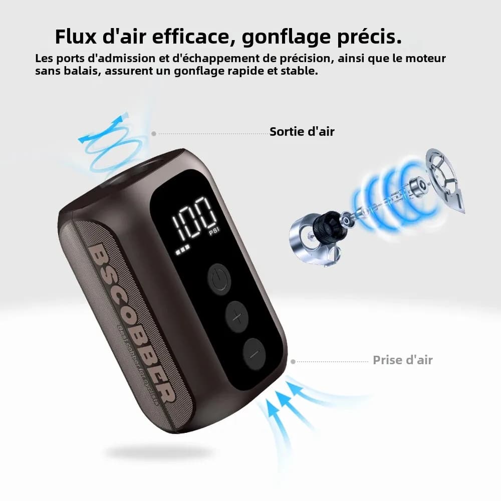Pompe à air portable BSCOBBER A5mini rechargeable - 100PSI haute pression pour vélos de pêche sans fil