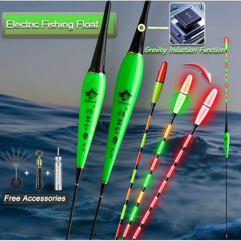 2 flotteurs de pêche électriques avec capteur de gravité et indicateur lumineux pour détecter les touches des poissons